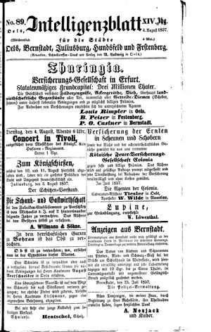 Intelligenzblatt für die Städte Oels, Bernstadt, Juliusburg, Hundsfeld und Festenberg vom 04.08.1857