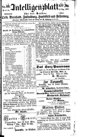 Intelligenzblatt für die Städte Oels, Bernstadt, Juliusburg, Hundsfeld und Festenberg vom 13.08.1857