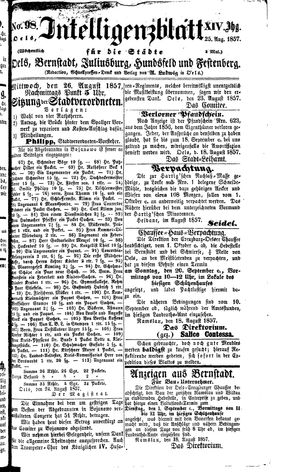 Intelligenzblatt für die Städte Oels, Bernstadt, Juliusburg, Hundsfeld und Festenberg on Aug 25, 1857