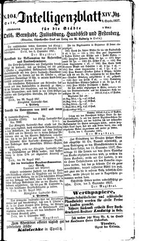 Intelligenzblatt für die Städte Oels, Bernstadt, Juliusburg, Hundsfeld und Festenberg vom 08.09.1857