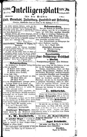 Intelligenzblatt für die Städte Oels, Bernstadt, Juliusburg, Hundsfeld und Festenberg vom 10.09.1857