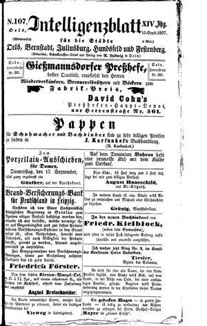 Intelligenzblatt für die Städte Oels, Bernstadt, Juliusburg, Hundsfeld und Festenberg vom 15.09.1857