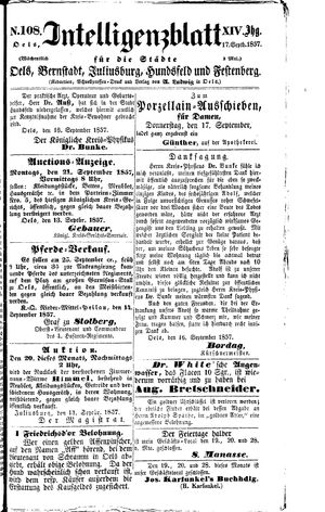 Intelligenzblatt für die Städte Oels, Bernstadt, Juliusburg, Hundsfeld und Festenberg on Sep 17, 1857