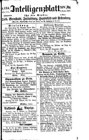 Intelligenzblatt für die Städte Oels, Bernstadt, Juliusburg, Hundsfeld und Festenberg vom 03.10.1857