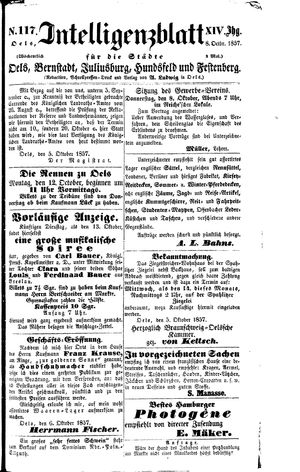 Intelligenzblatt für die Städte Oels, Bernstadt, Juliusburg, Hundsfeld und Festenberg vom 08.10.1857