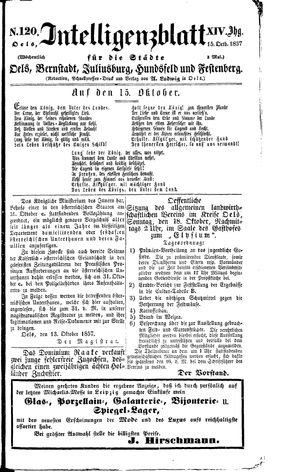 Intelligenzblatt für die Städte Oels, Bernstadt, Juliusburg, Hundsfeld und Festenberg vom 15.10.1857
