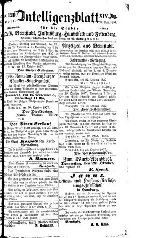 Intelligenzblatt für die Städte Oels, Bernstadt, Juliusburg, Hundsfeld und Festenberg vom 27.10.1857