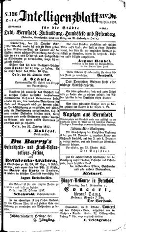 Intelligenzblatt für die Städte Oels, Bernstadt, Juliusburg, Hundsfeld und Festenberg vom 29.10.1857