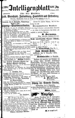 Intelligenzblatt für die Städte Oels, Bernstadt, Juliusburg, Hundsfeld und Festenberg vom 03.11.1857