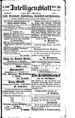 Intelligenzblatt für die Städte Oels, Bernstadt, Juliusburg, Hundsfeld und Festenberg vom 05.11.1857
