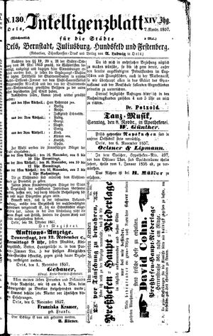 Intelligenzblatt für die Städte Oels, Bernstadt, Juliusburg, Hundsfeld und Festenberg vom 07.11.1857