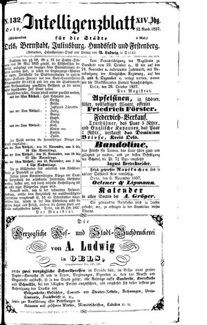 Intelligenzblatt für die Städte Oels, Bernstadt, Juliusburg, Hundsfeld und Festenberg on Nov 12, 1857