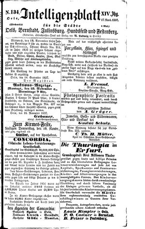 Intelligenzblatt für die Städte Oels, Bernstadt, Juliusburg, Hundsfeld und Festenberg vom 17.11.1857