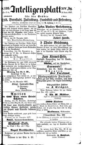 Intelligenzblatt für die Städte Oels, Bernstadt, Juliusburg, Hundsfeld und Festenberg vom 19.11.1857