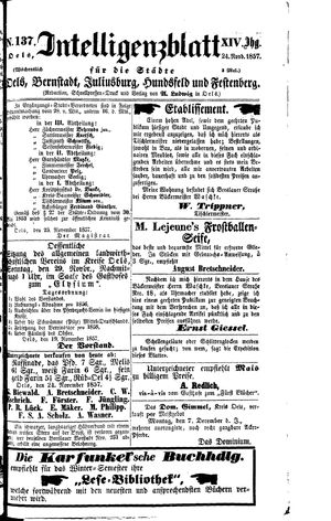 Intelligenzblatt für die Städte Oels, Bernstadt, Juliusburg, Hundsfeld und Festenberg on Nov 24, 1857