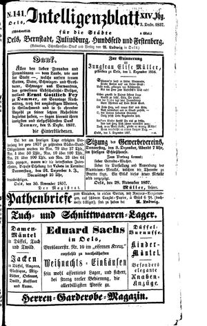 Intelligenzblatt für die Städte Oels, Bernstadt, Juliusburg, Hundsfeld und Festenberg vom 03.12.1857