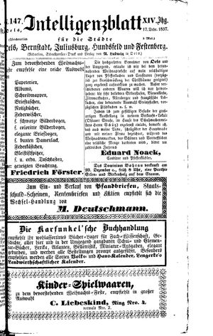 Intelligenzblatt für die Städte Oels, Bernstadt, Juliusburg, Hundsfeld und Festenberg vom 17.12.1857