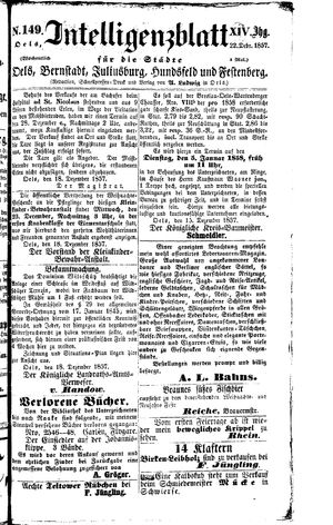 Intelligenzblatt für die Städte Oels, Bernstadt, Juliusburg, Hundsfeld und Festenberg vom 22.12.1857
