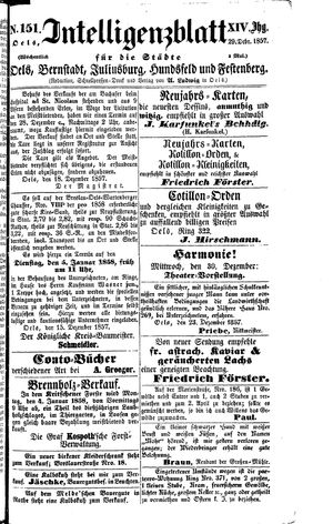 Intelligenzblatt für die Städte Oels, Bernstadt, Juliusburg, Hundsfeld und Festenberg vom 29.12.1857