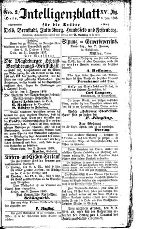 Intelligenzblatt für die Städte Oels, Bernstadt, Juliusburg, Hundsfeld und Festenberg on Jan 5, 1858
