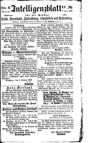 Intelligenzblatt für die Städte Oels, Bernstadt, Juliusburg, Hundsfeld und Festenberg vom 07.01.1858