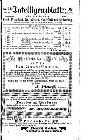 Intelligenzblatt für die Städte Oels, Bernstadt, Juliusburg, Hundsfeld und Festenberg on Mar 20, 1858