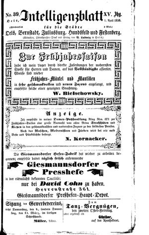 Intelligenzblatt für die Städte Oels, Bernstadt, Juliusburg, Hundsfeld und Festenberg vom 01.04.1858