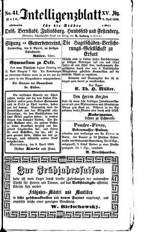 Intelligenzblatt für die Städte Oels, Bernstadt, Juliusburg, Hundsfeld und Festenberg vom 08.04.1858