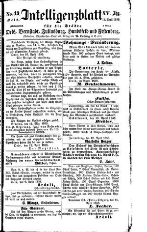 Intelligenzblatt für die Städte Oels, Bernstadt, Juliusburg, Hundsfeld und Festenberg vom 13.04.1858