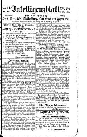 Intelligenzblatt für die Städte Oels, Bernstadt, Juliusburg, Hundsfeld und Festenberg on May 4, 1858