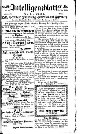 Intelligenzblatt für die Städte Oels, Bernstadt, Juliusburg, Hundsfeld und Festenberg on May 22, 1858