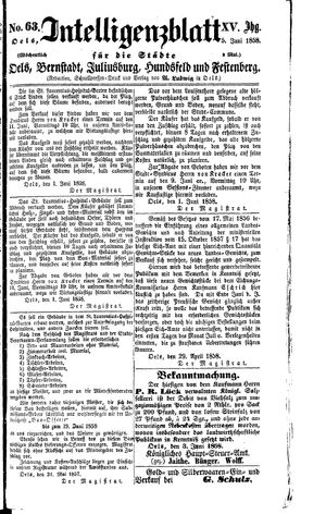 Intelligenzblatt für die Städte Oels, Bernstadt, Juliusburg, Hundsfeld und Festenberg vom 05.06.1858