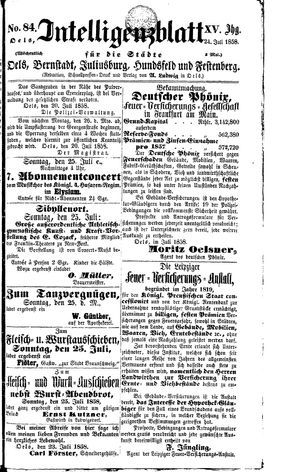 Intelligenzblatt für die Städte Oels, Bernstadt, Juliusburg, Hundsfeld und Festenberg vom 24.07.1858