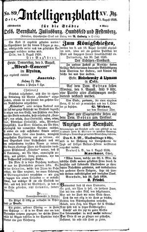 Intelligenzblatt für die Städte Oels, Bernstadt, Juliusburg, Hundsfeld und Festenberg vom 05.08.1858