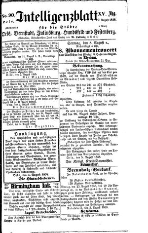 Intelligenzblatt für die Städte Oels, Bernstadt, Juliusburg, Hundsfeld und Festenberg vom 07.08.1858