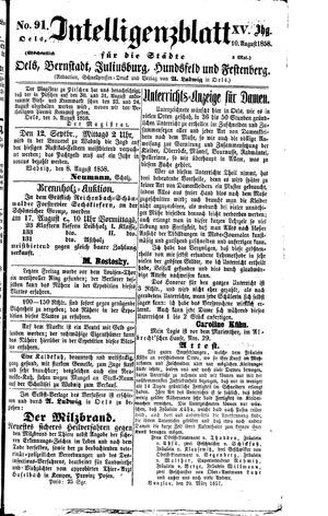 Intelligenzblatt für die Städte Oels, Bernstadt, Juliusburg, Hundsfeld und Festenberg vom 10.08.1858