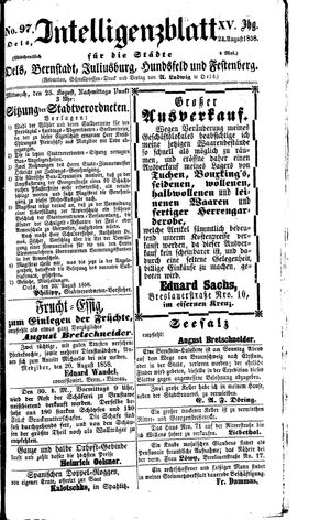 Intelligenzblatt für die Städte Oels, Bernstadt, Juliusburg, Hundsfeld und Festenberg vom 24.08.1858