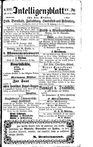 Intelligenzblatt für die Städte Oels, Bernstadt, Juliusburg, Hundsfeld und Festenberg vom 25.09.1858