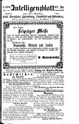 Intelligenzblatt für die Städte Oels, Bernstadt, Juliusburg, Hundsfeld und Festenberg vom 07.10.1858