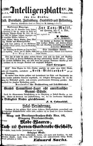 Intelligenzblatt für die Städte Oels, Bernstadt, Juliusburg, Hundsfeld und Festenberg vom 16.10.1858