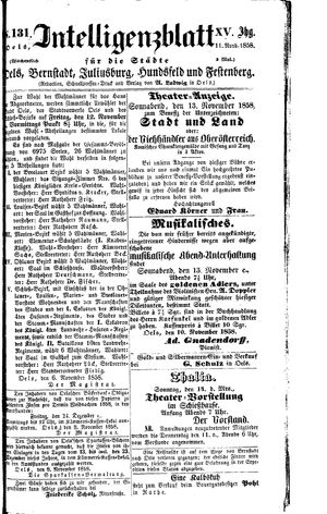 Intelligenzblatt für die Städte Oels, Bernstadt, Juliusburg, Hundsfeld und Festenberg on Nov 11, 1858
