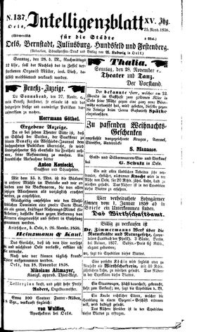 Intelligenzblatt für die Städte Oels, Bernstadt, Juliusburg, Hundsfeld und Festenberg vom 25.11.1858