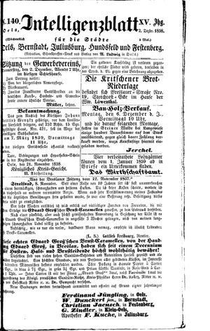 Intelligenzblatt für die Städte Oels, Bernstadt, Juliusburg, Hundsfeld und Festenberg vom 02.12.1858