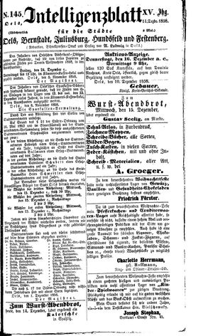 Intelligenzblatt für die Städte Oels, Bernstadt, Juliusburg, Hundsfeld und Festenberg vom 14.12.1858