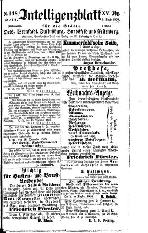 Intelligenzblatt für die Städte Oels, Bernstadt, Juliusburg, Hundsfeld und Festenberg vom 21.12.1858