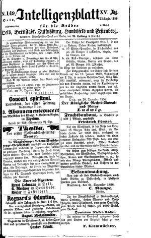 Intelligenzblatt für die Städte Oels, Bernstadt, Juliusburg, Hundsfeld und Festenberg vom 23.12.1858