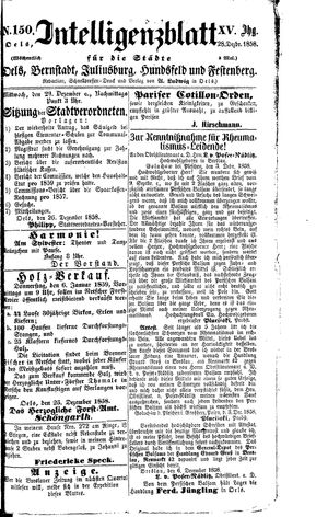Intelligenzblatt für die Städte Oels, Bernstadt, Juliusburg, Hundsfeld und Festenberg vom 28.12.1858
