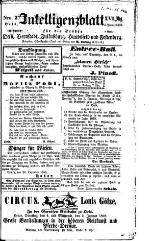 Intelligenzblatt für die Städte Oels, Bernstadt, Juliusburg, Hundsfeld und Festenberg on Jan 4, 1859