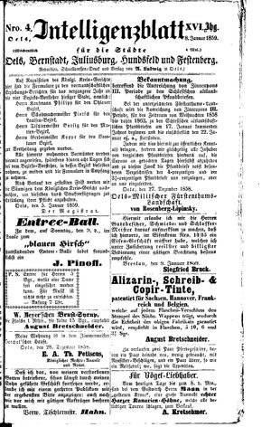 Intelligenzblatt für die Städte Oels, Bernstadt, Juliusburg, Hundsfeld und Festenberg on Jan 8, 1859