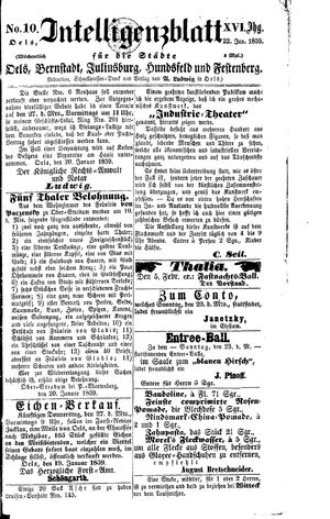 Intelligenzblatt für die Städte Oels, Bernstadt, Juliusburg, Hundsfeld und Festenberg on Jan 22, 1859